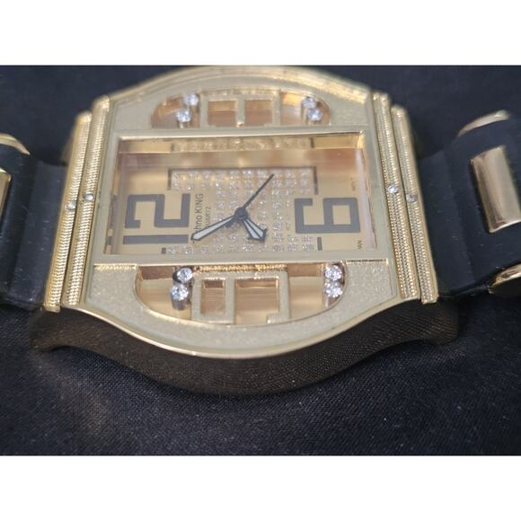 53.9mm LARGE Quartz Analog Watch Gold Tone Black Silicone bullet band